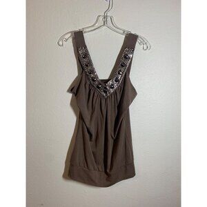 Vintage Mon Ami Beaded Party Top Women's Size Large Taupe Y2K 90s
